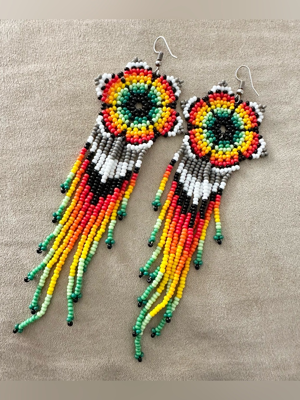 Amazon Indigenous Beaded Fringe Earrings Geometric Star Boho Statement